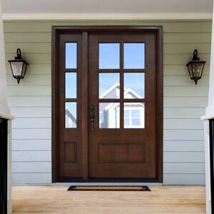 52 in. x 80 in. Savannah Clear 6 Lite RHIS Mahogany Stained Wood Prehung Front Door with Single 12 in. Sidelite