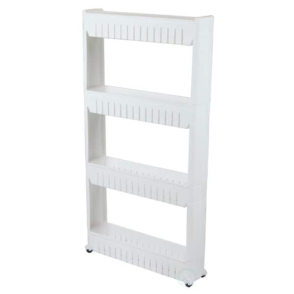 Basicwise 40 in. White Plastic 4-shelf Etagere Bookcase with Adjustable Shelves