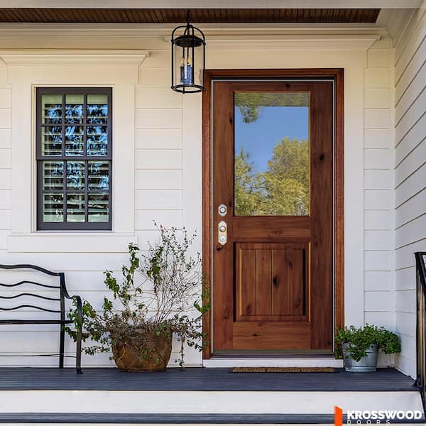 Krosswood Doors 32in.x80in. RH Half Clear Glass RedChestnut Stain
