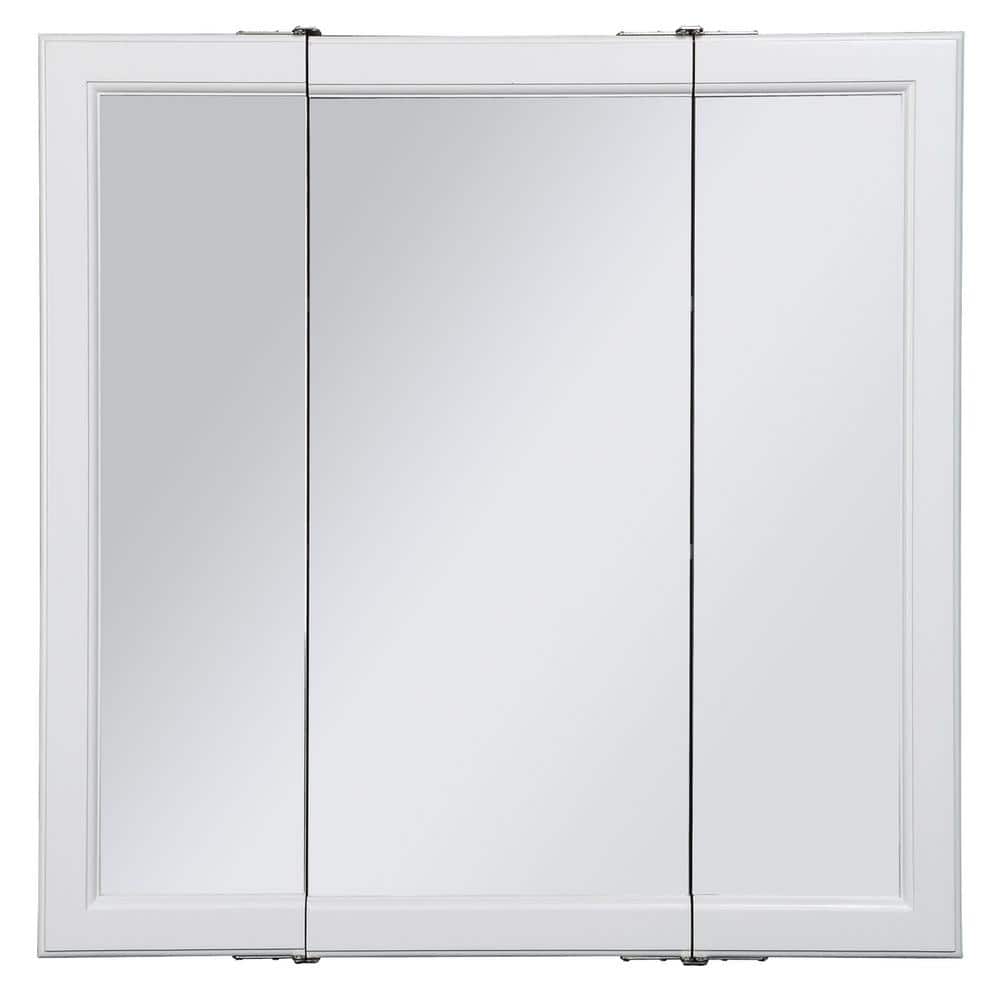 White Tri-View Surface-Mount Bathroom Medicine Cabinet with Solid Wood Frame