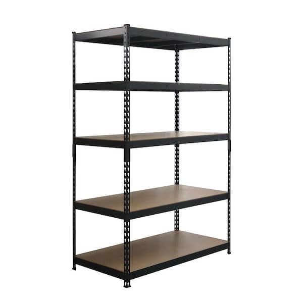 5-Tier Powder-Coated Steel Garage Storage Shelving Unit in Matte Black with HDF Racks (48 in. W x 72 in. H x 24 in. D)