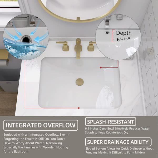 Zeafive 18 in. L Rectangular Bathroom Sink in White Ceramic