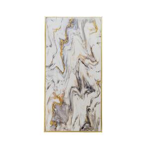 White, Gray and Gold Wooden Framed Abstract Marble Pattern Wall Art