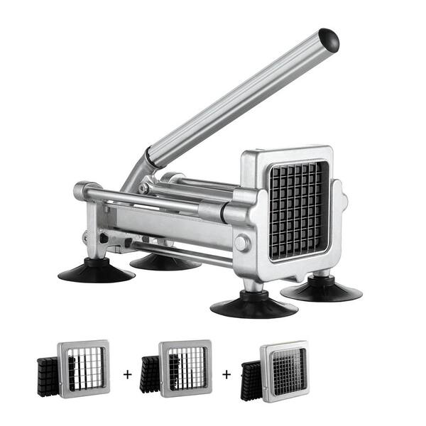 VEVOR French Fry Cutter, Potato Slicer with 1/2 in. 3/8 in. 1/4 in. Stainless Steel Blades Manual Potato Cutter Chopper Silver