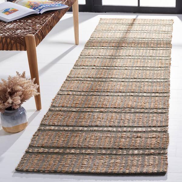 Natural Fiber Olive/Beige 2 ft. x 8 ft. Striped Woven Runner Rug