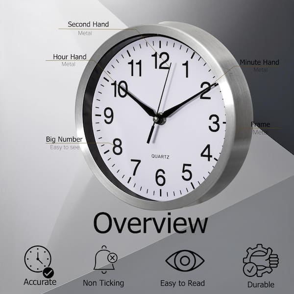 CLOCKSWISE 8 in. Round Quartz Wall Clock Non-Ticking Battery