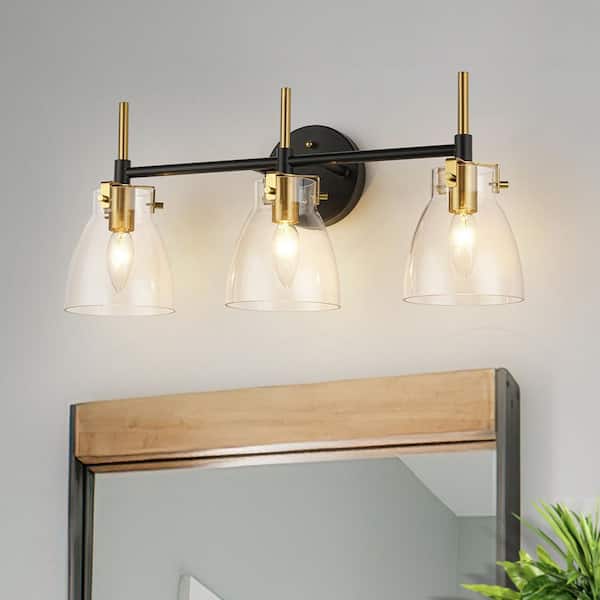 Y'INSP Nova Glow 21.7 in. 3-Light Industrial Black Golden Bathroom