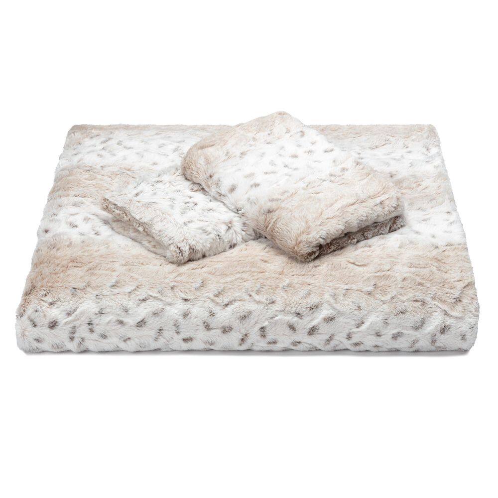 Luxurious Beige Faux Fur Queen Duvet Cover Set