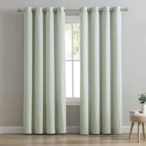 Aqua Polyester Faux Linen 54 in. W x 95 in. L Grommet Room Darkening Curtain (Single Panel)