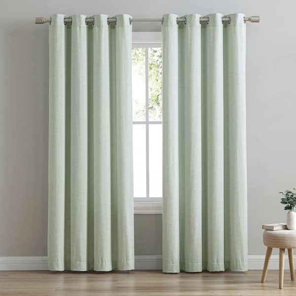 swift home Aqua Polyester Faux Linen 54 in. W x 95 in. L Grommet Room Darkening Curtain (Single Panel)
