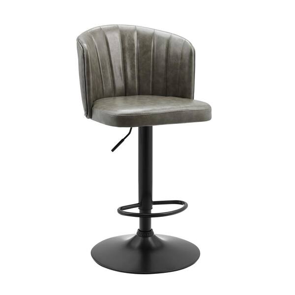 Art Leon Retro Gray Faux Leather Swivel Adjustable Height Bar Stool, 35