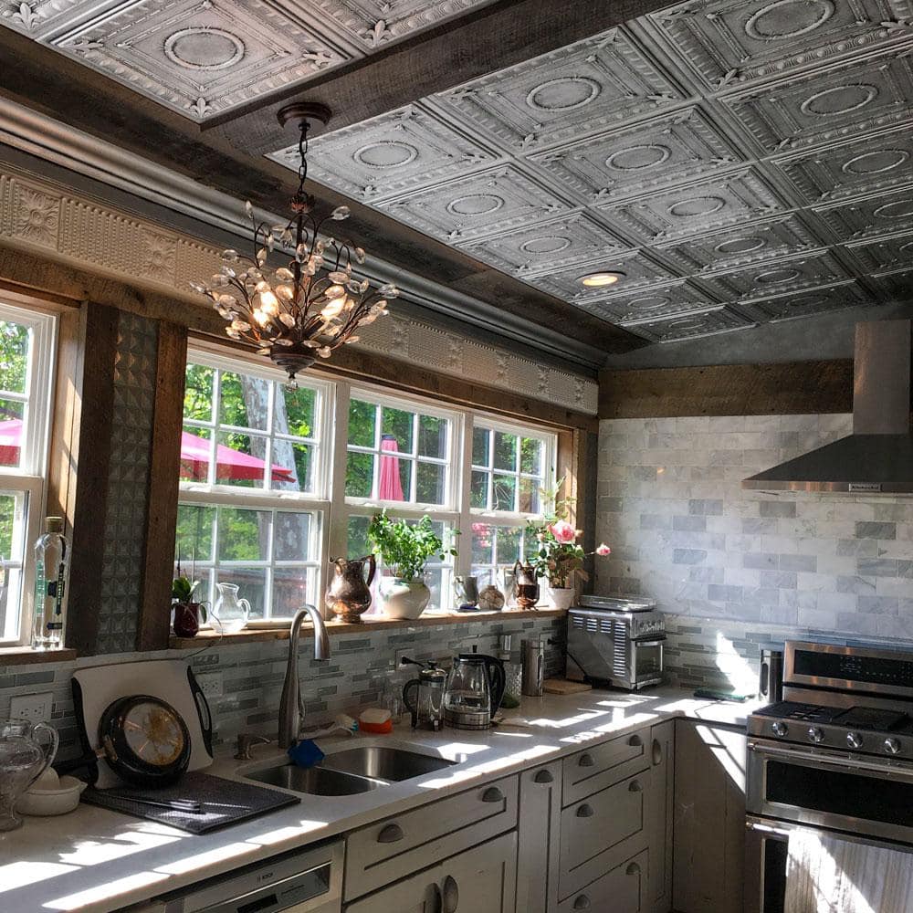 Moss Gray Faux Tin Glue-Up Ceiling Tile 2 x 2 ft