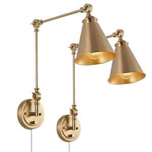 Brass Finish Gold Swing Arm Wall Lamp Set of 2