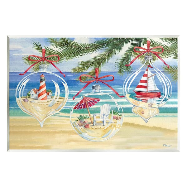 Stupell Industries Coastal Christmas Ornaments by Paul Brent 1-Piece Unframed Graphic Print Nature Poster Art Print 19 in. x 13 in.