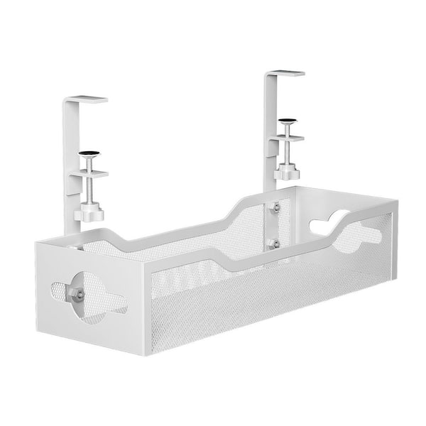 BIBIVIS 13.38 in. White No Drill Under Desk Cable Management Tray, Cord Organizer Home Office Damage to Standing Desk