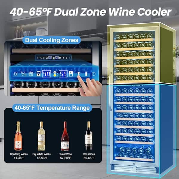 SOZT 23.54 in. Dual Zone Cellar Cooling 154-Bottles Wine Cooler