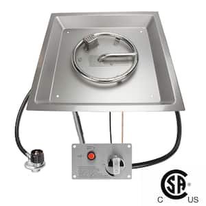 17 in. Square CSA Certified Fire Pit Burner Kit, Stainless Steel, Propane, Electronic Ignition