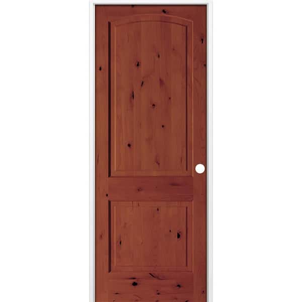 Krosswood Doors 24 in. x 96 in. Rustic 2-Panel Arch Top Left-Hand Amaretto Stain Knotty Alder Wood Single Prehung Interior Door