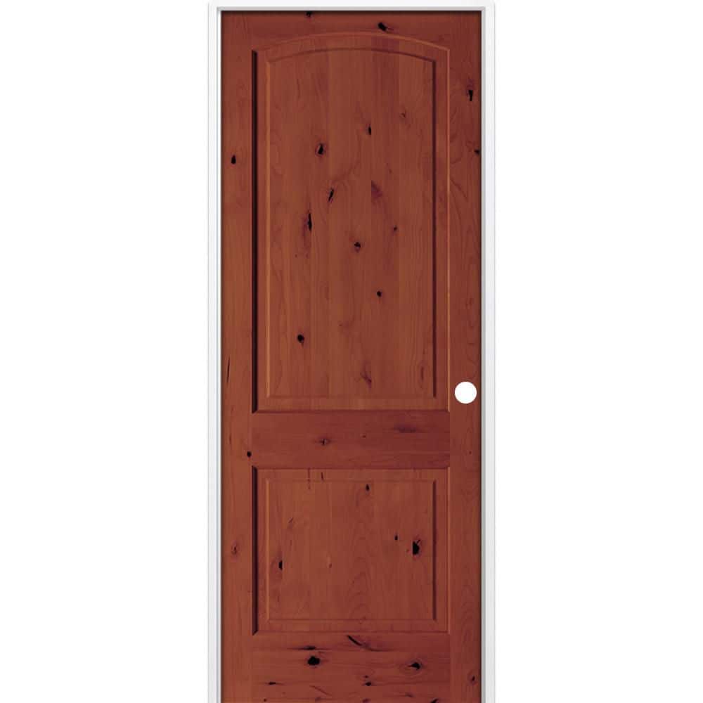28 in. x 96 in. Rustic 2-Panel Arch Top Left-Hand Amaretto Stain Knotty Alder Wood Single Prehung Interior Door price history on PriceWatchPro