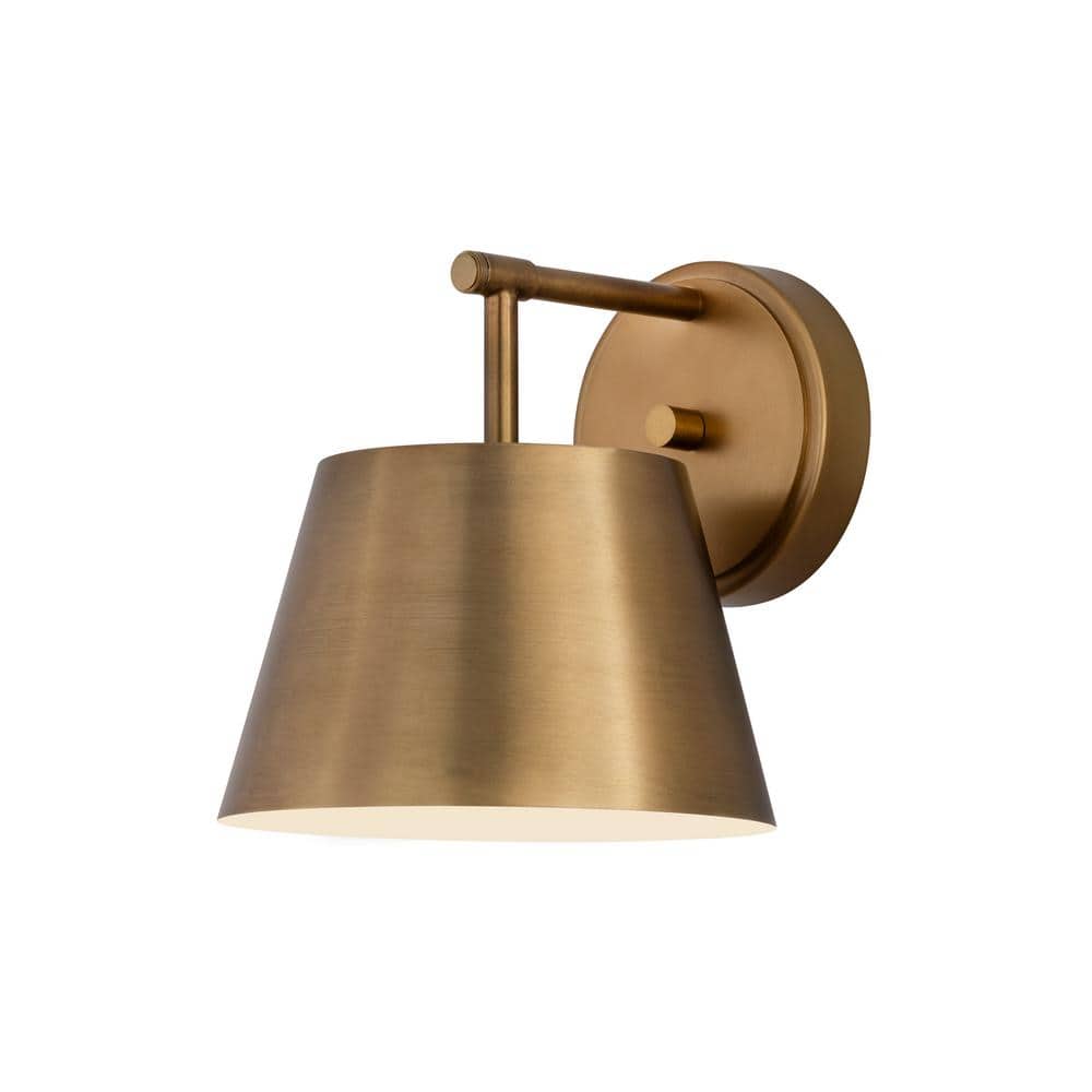 Lilly 8 in. Rubbed Brass Wall Sconce with Rubbed Brass Steel Shade with No 