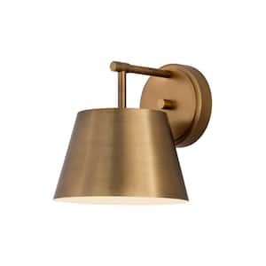 Lilly 8 in. Rubbed Brass Wall Sconce with Rubbed Brass Steel Shade with No Bulbs Included (1-Pack)