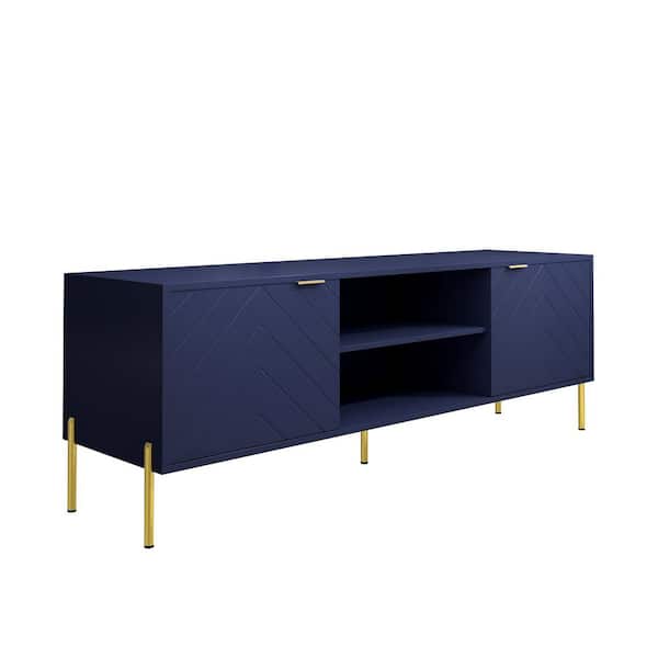 Boyel Living 59 in. Blue TV Stand for TVs Up to 65 in. LED Entertainment Center with Cabinet