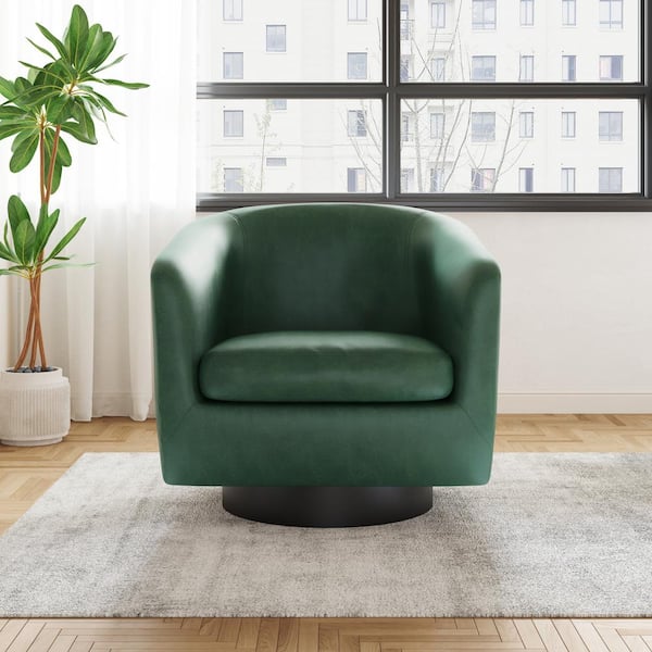 Contemporary Green Faux Leather Upholstered 360° Swivel Accent Arm Chair(Set of 1)