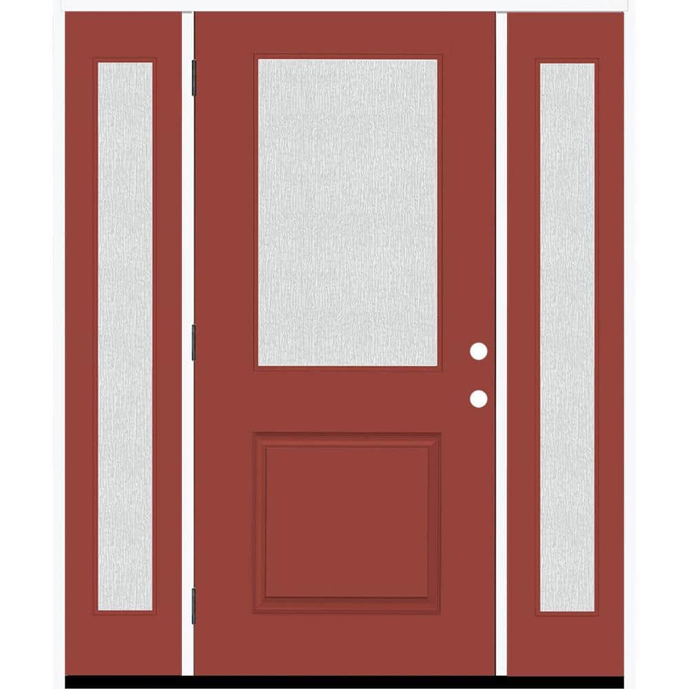 Legacy 64 in. x 80 in. 1/2 Lite Rain Glass RHOS Primed Morocco Red Finish Fiberglass Prehung Front Door w/Dbl 12 in. SL price history on PriceWatchPro