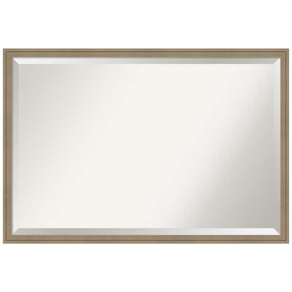 Amanti Art Florence Light Brown 37.75 in. x 25.75 in. Beveled Casual Rectangle Framed Bathroom Wall Mirror in Brown