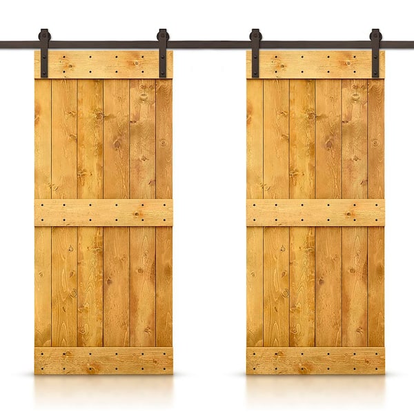 CALHOME Mid-Bar 96 in. x 84 in. Colonial Maple Stained DIY Solid Pine Wood Interior Double Sliding Barn Door with Hardware Kit