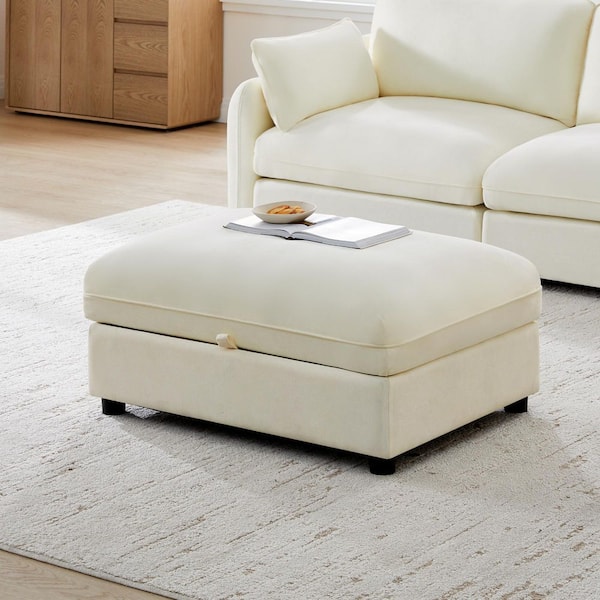 Derek 33.9 in. Fabric Storage Ottoman Modular Sofa in Ivory for Living Room