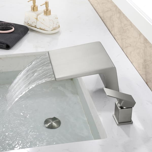 Gaberi 8 in. Widespread Single Handle Waterfall Spout Bathroom Faucet in Brushed Nickel (Valve Included)