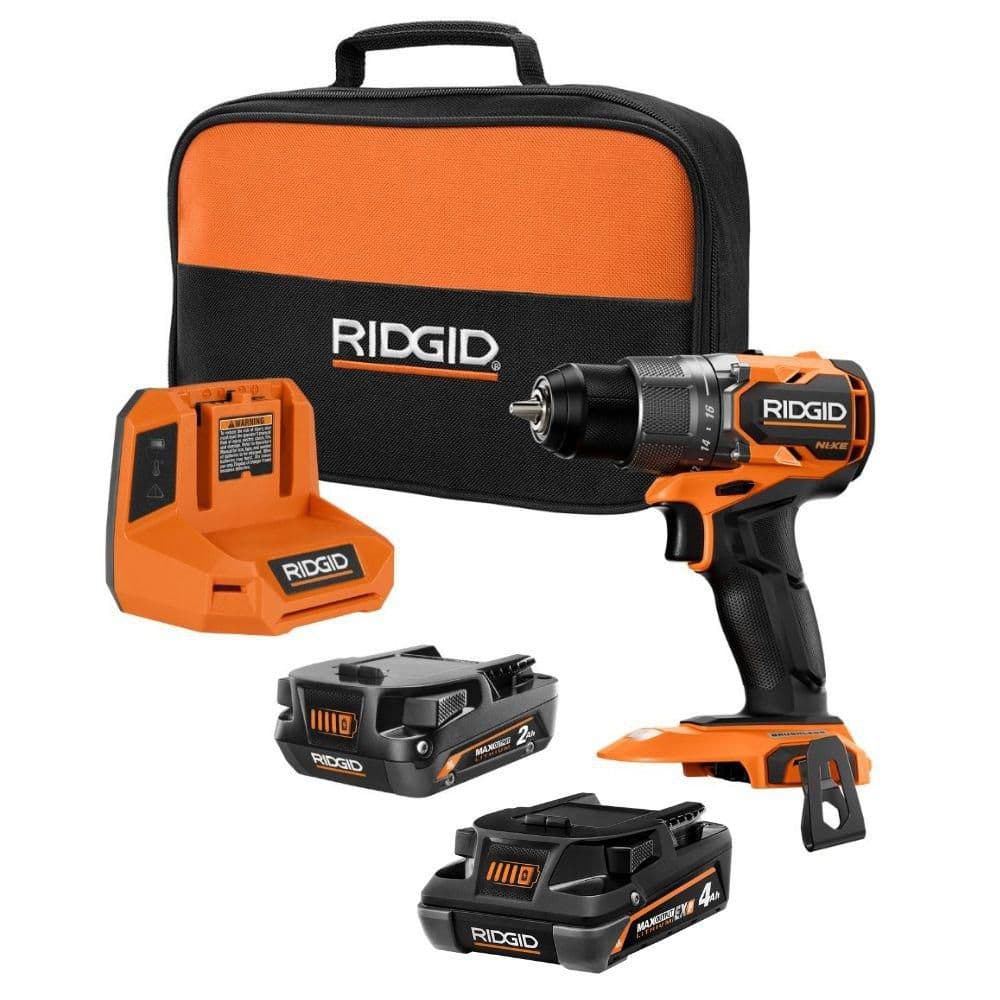 RIDGID 18V NUKE SubCompact Brushless 1/2 in. Drill/Driver Kit w/ 2Ah MAX Battery, Charger & 18V 4.0 Ah EXP Battery (DD01K1R840041)