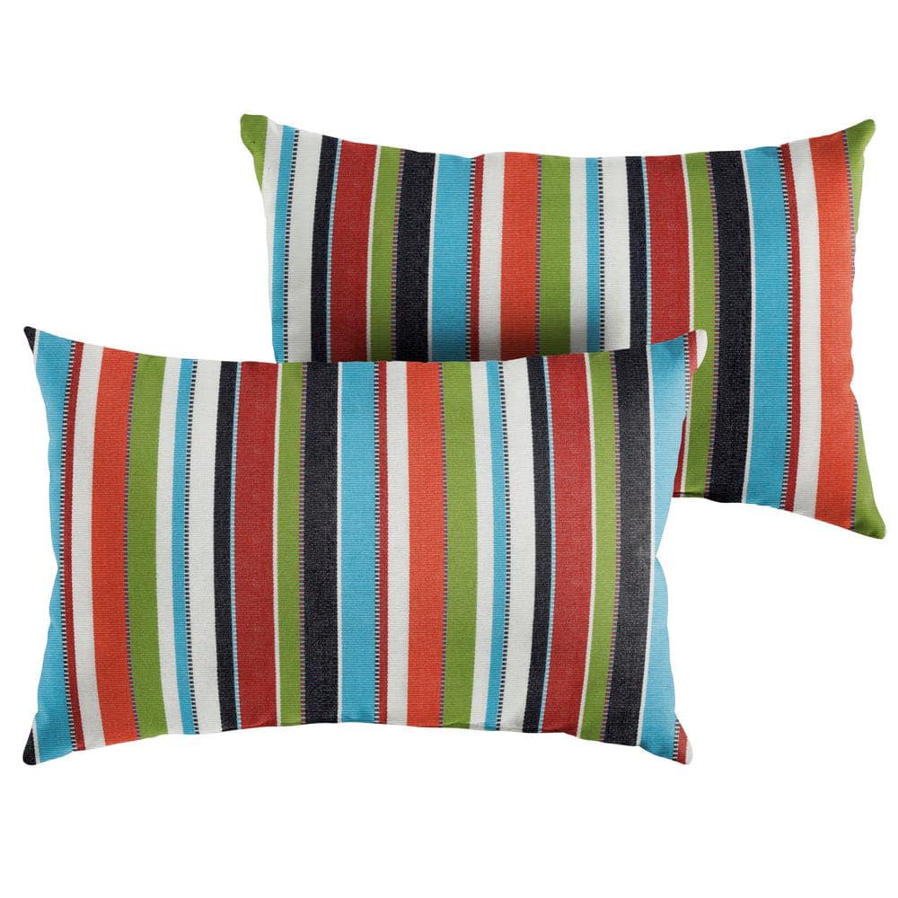 Sunbrella Black White Stripe Rectangular Outdoor Knife Edge Lumbar Pillows 