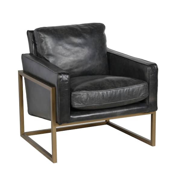 Benjara Black Leather Arm Chair with Padded seat