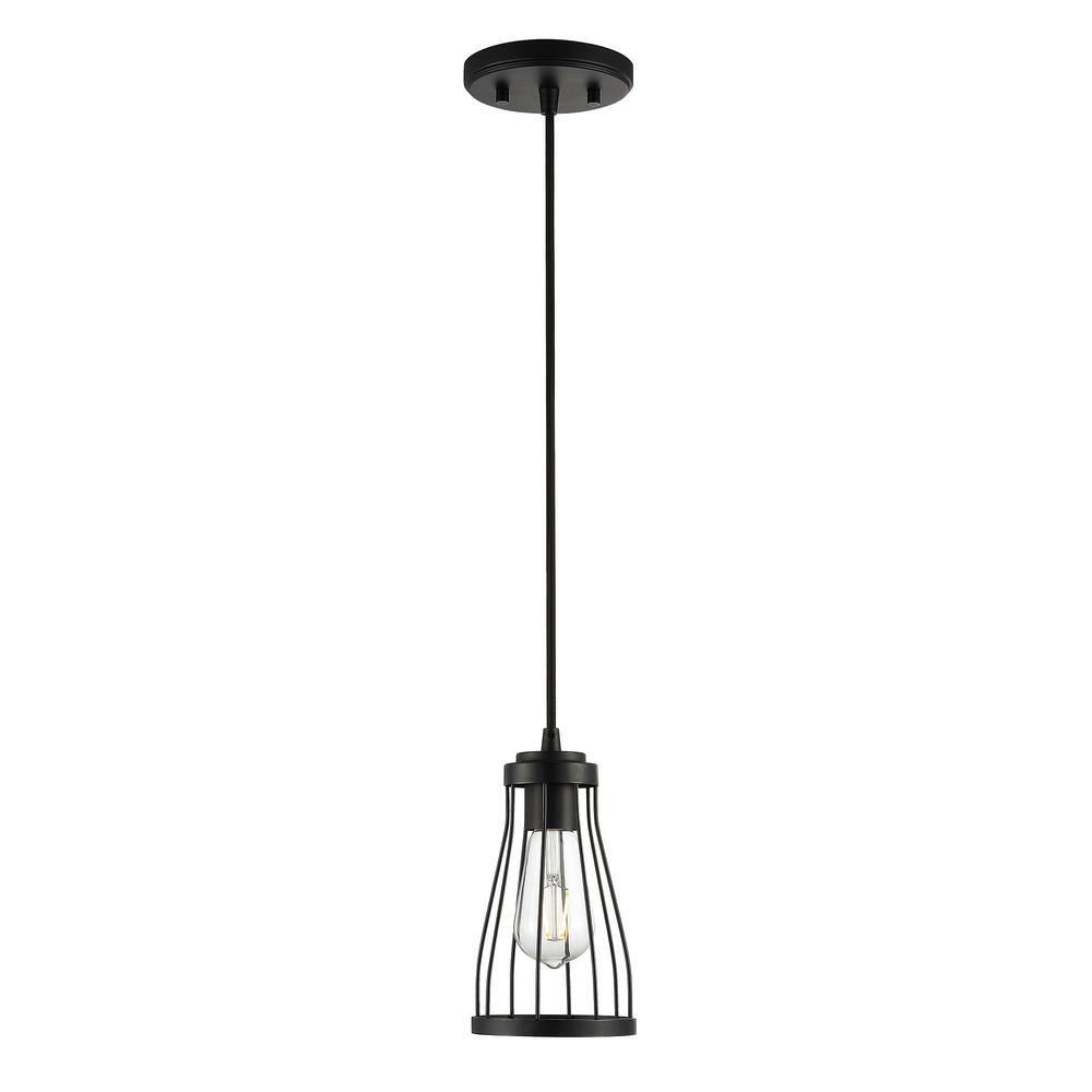 Matte Black Mini Cage Pendant Light with Glass Shade