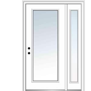 51 in. x 81.75 in. Right-Hand Inswing Clear Glass Full Lite Primed Fiberglass Prehung Front Door with One Sidelite