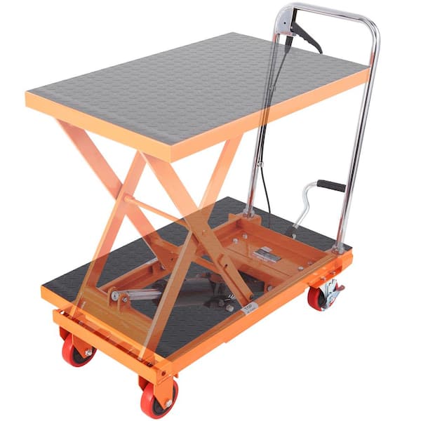 VEVOR Hydraulic Lift Table Cart 500 lbs. Capacity Manual Single Scissor Lift Table 28.5 in. Lifting Height (Orange)
