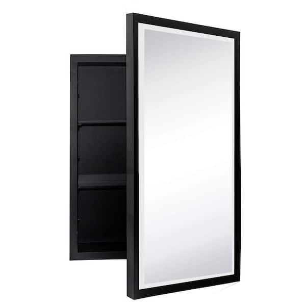 Haddison 16 in. W x 24 in. H Rectangular Metal Framed Recessed Bathroom Medicine Cabinet with Mirror in Matt Black