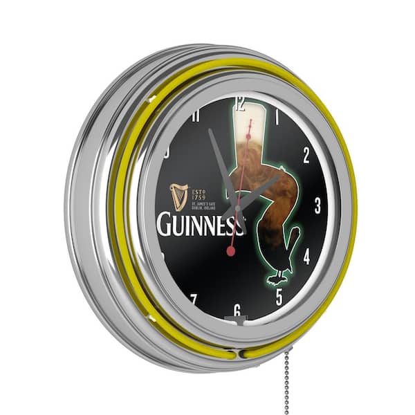 Unbranded Guinness Yellow Feathering Lighted Analog Neon Clock