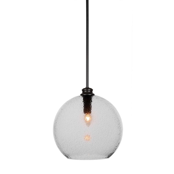 Unbranded Langdale 60-Watt 1-Light Matte Black Shaded Mini Pendant Light with Glass Shade