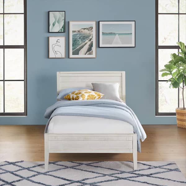 Windsor Panel Wood Twin Bed, DriftWood White