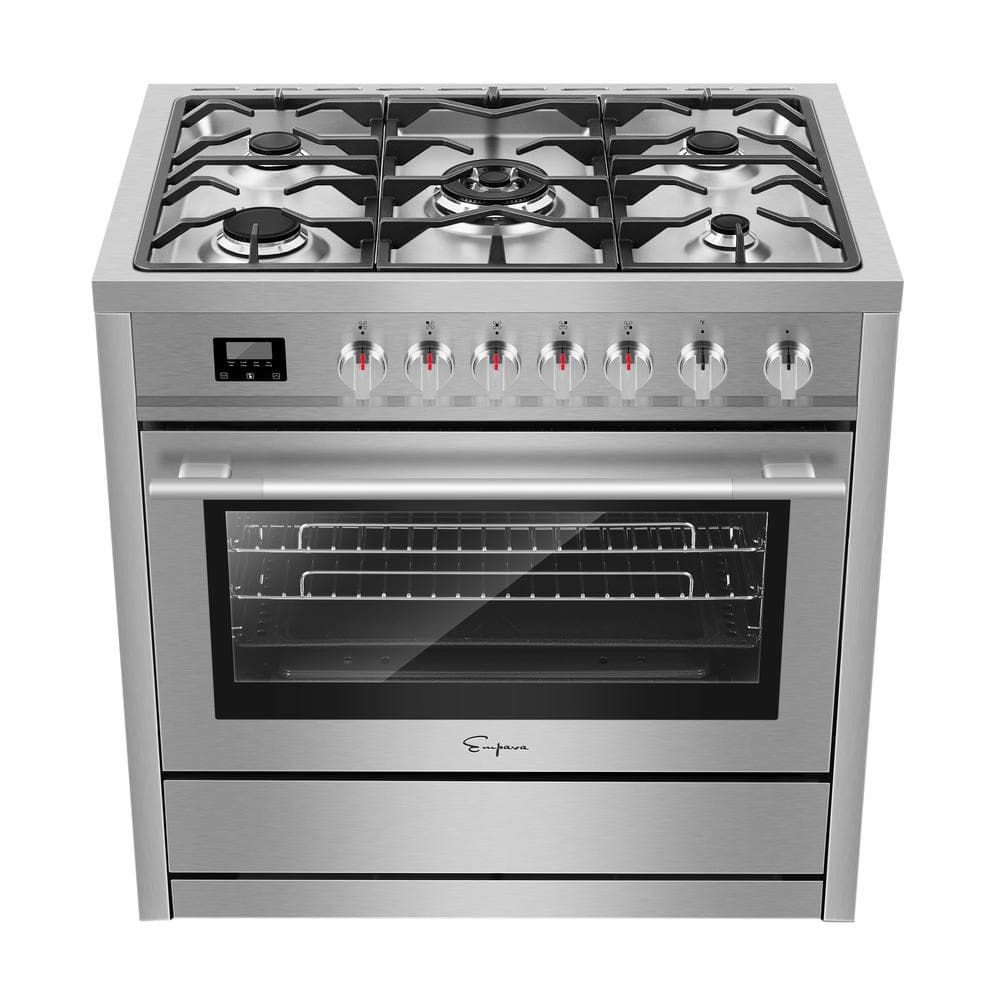 Empava 36 in. 3.9 cu. ft. Slide-In Single Oven Gas Range with Convection Oven and Storage Drawer in Stainless Steel, Silver -  EPV-36GR01