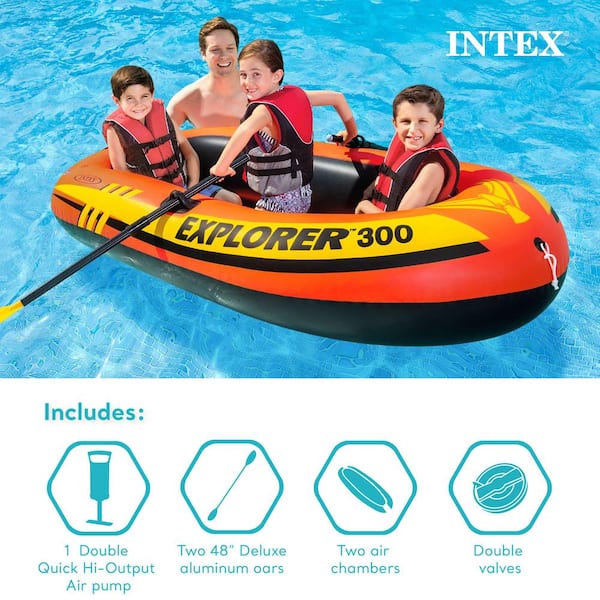 Intex Explorer 300 Inflatable Fishing 3 Person Raft Boat with Pump