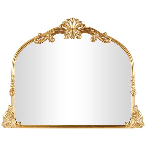 Litton Lane 34 in. x 44 in. Ornate Arched Baroque Arched Frameless Gold Wall Mirror