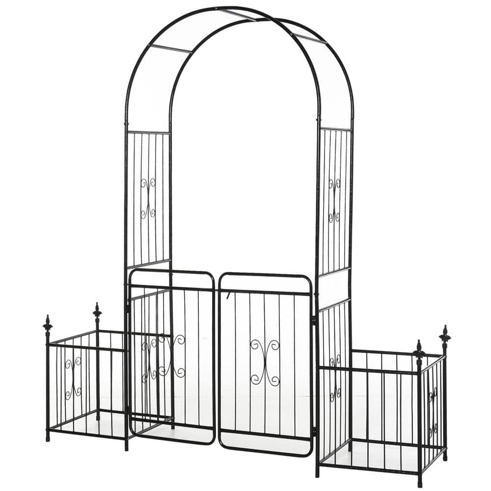 86 in. Black Garden Arbor Arch Gate with Trellis Sides for Climbing Plants 
