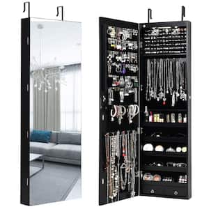 Black Mirrored Wall Jewelry Cabinet with LED Lights