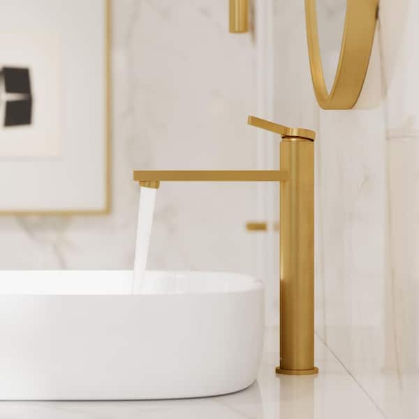 TINIAN Single Handle Vessel Sink Faucet with Pop-up Drain in Brushed Gold