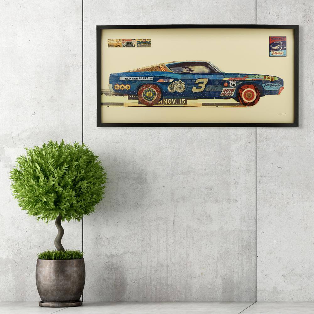 Blue Ford Torino Dimensional Collage Framed Graphic Art Under Glass