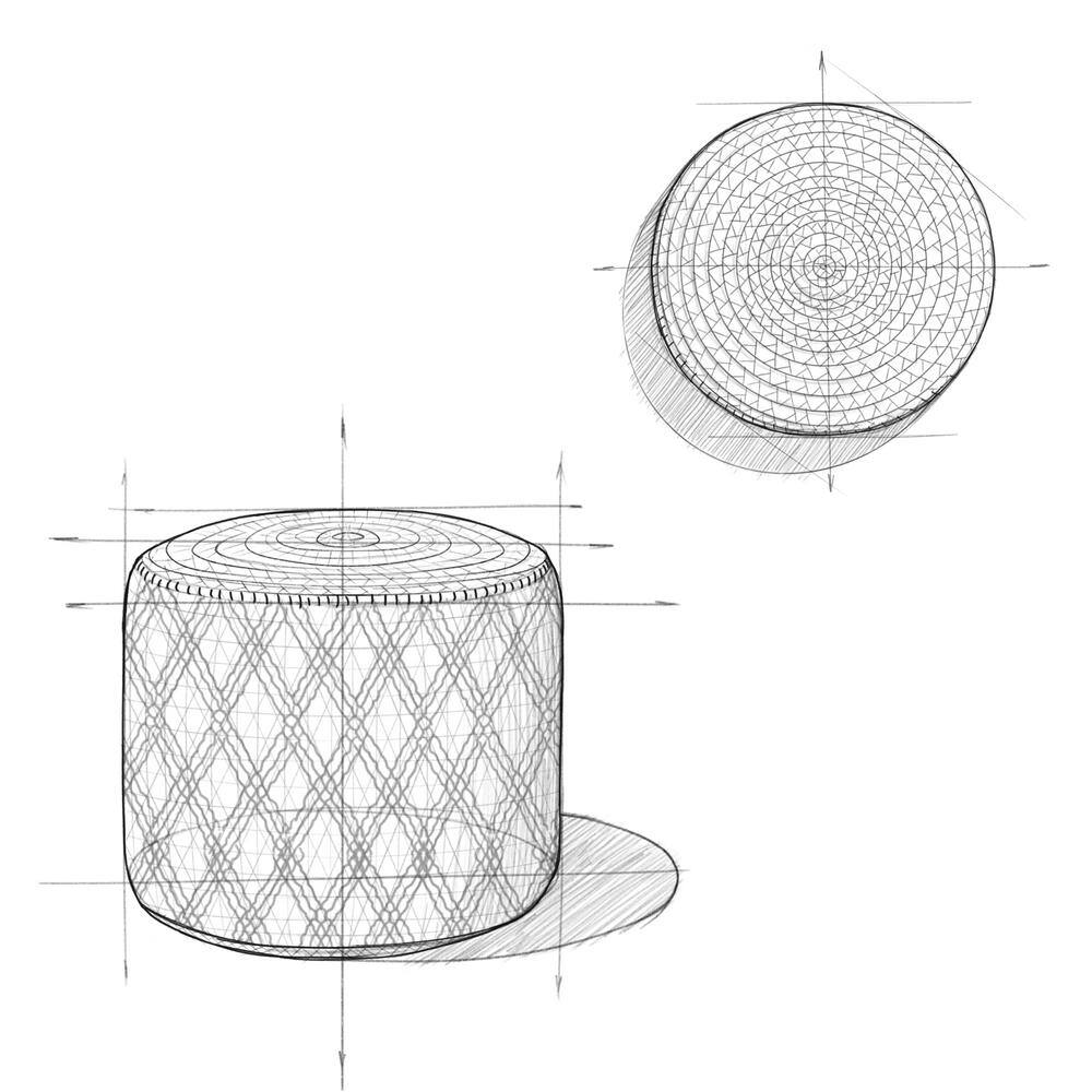 Edgeley Boho Chic Round Pouf in Grey and Natural Jute